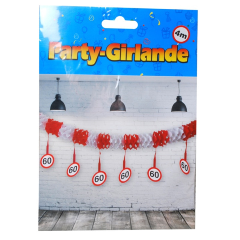 Udo Schmidt Girlande 60. Geburtstag rot weiß 4 m aus Papier festliche Dekoration für den runden Geburtstag